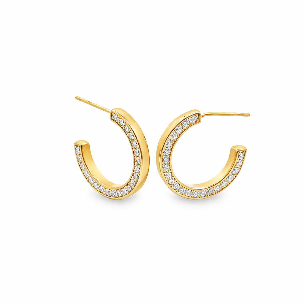 Pave Open Hoop Earrings CZ Half Hoop Earrings (L403A)-0
