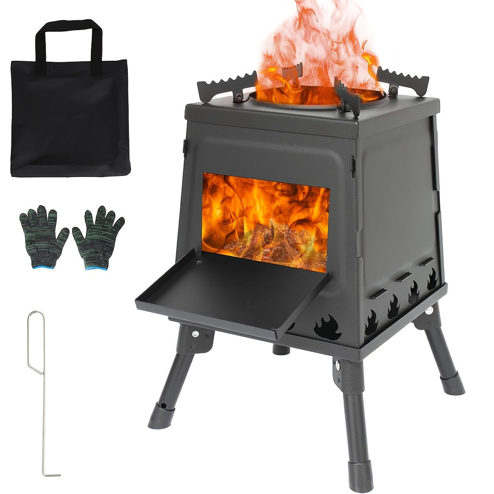 Portable Folding Firewood Camping Stove – Multifunctional Wood Burning BBQ & Picnic Stove-0