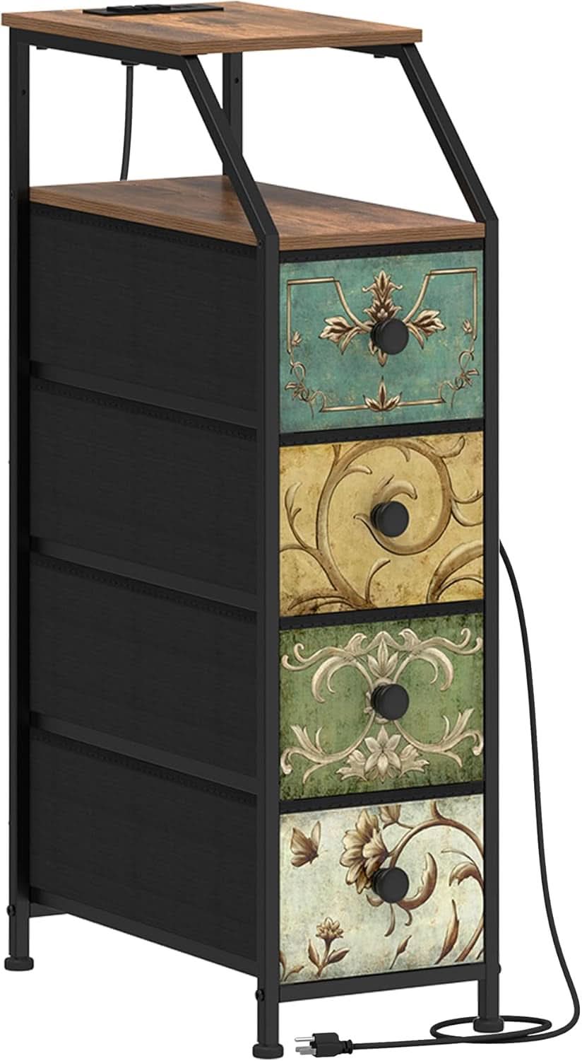 Narrow Tall Dresser With Integrated Charging Station-0