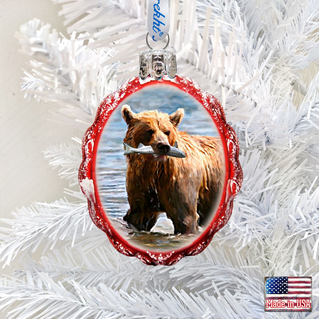 Grizzly Bear W Fish Mercury Glass Ornament by G. DeBrekht - Wildlife Holiday Decor - 771052-0