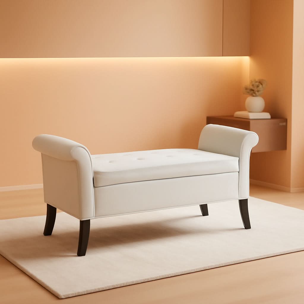 Fifty TwoInches Durable White Upholstered Storage Ottoman Bench-0