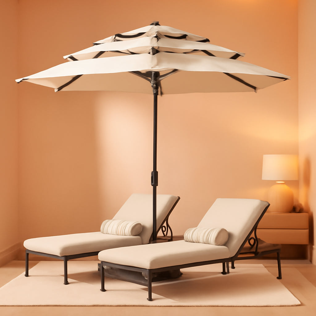 Nine Foot 3Tier Patio Umbrella Beige Fade Weatherproof-0