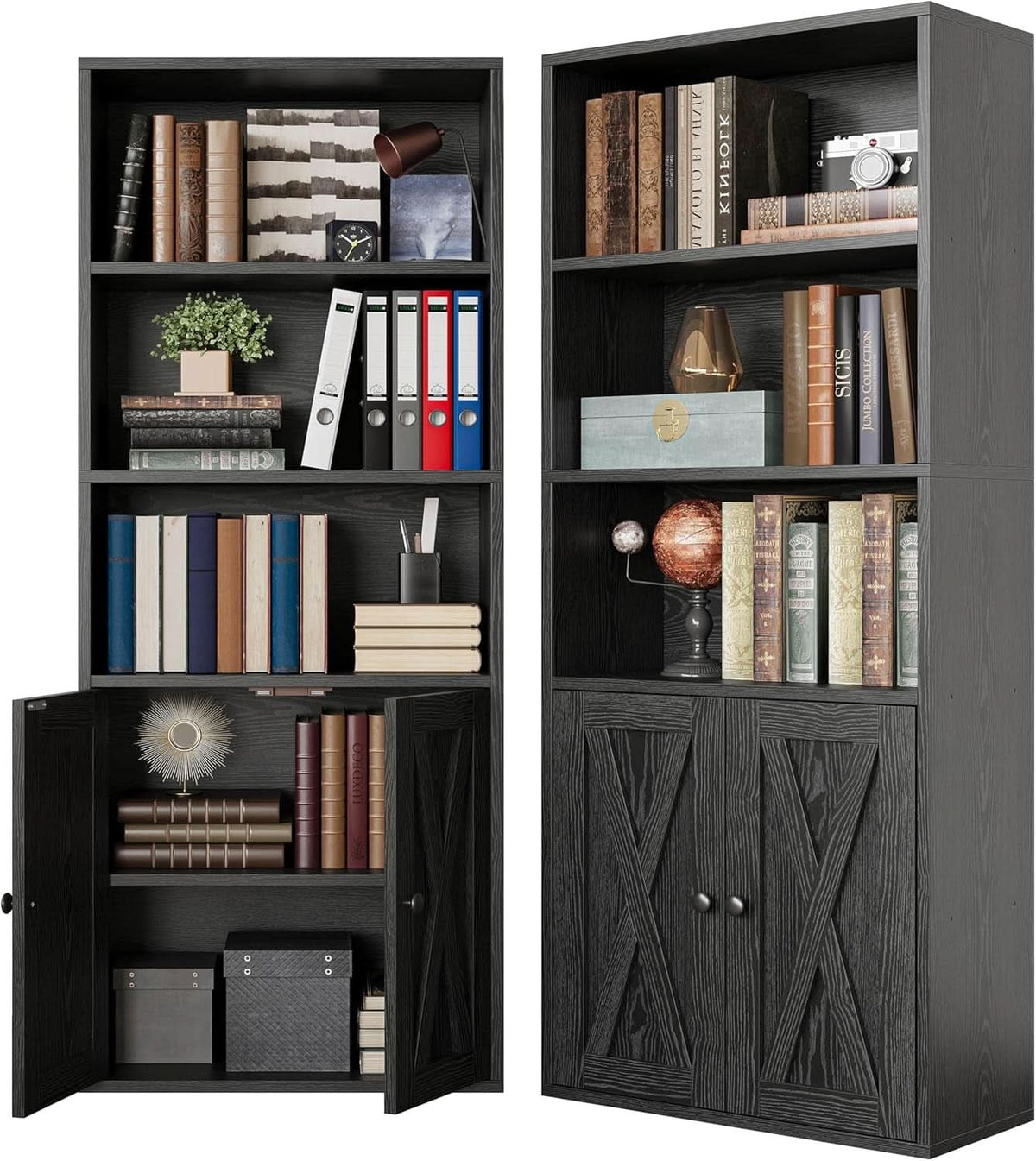 Industrial Floorstanding Five Shelf Bookcase With Doors-0