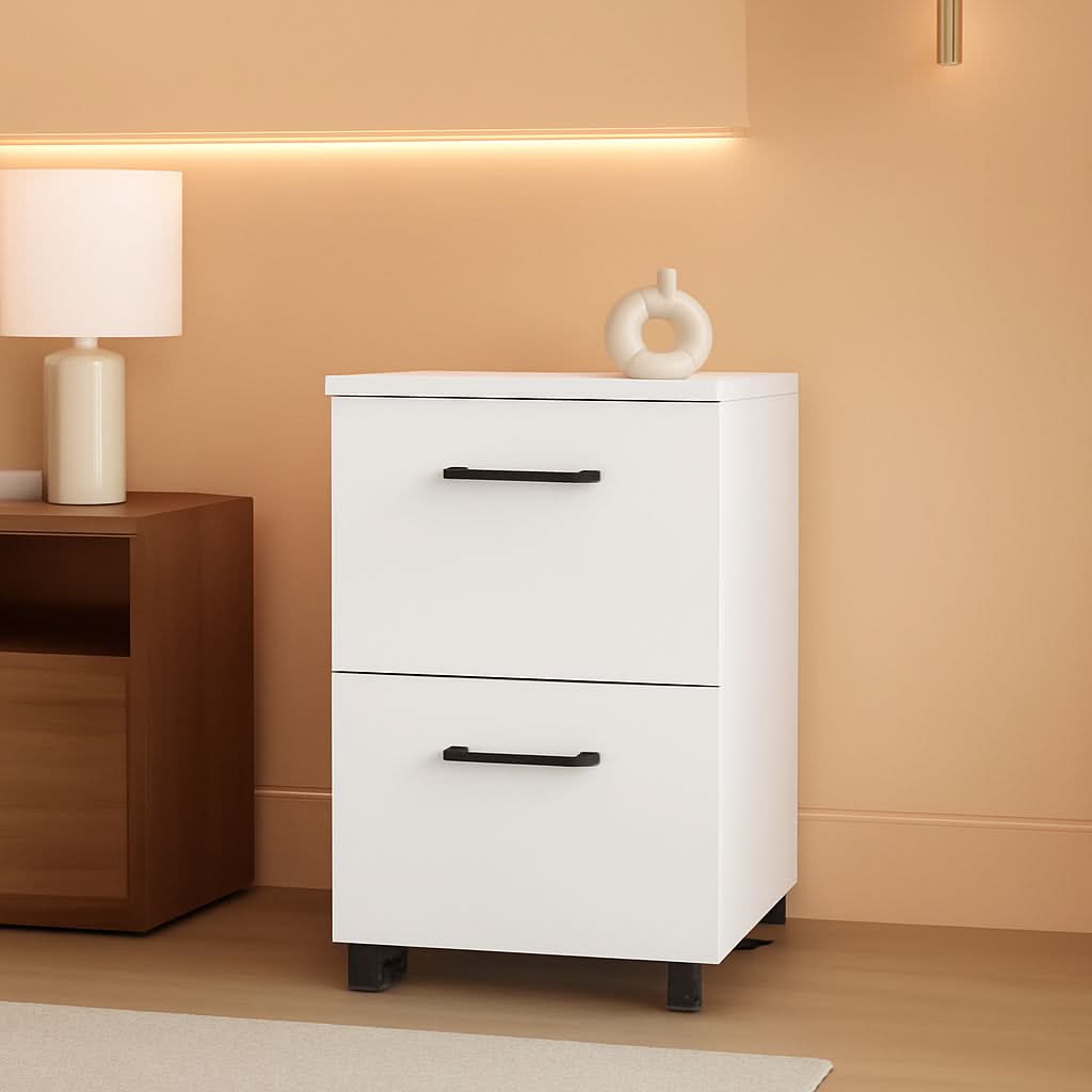 2 Drawer File Cabinet White Office Filing Cabinet For A4 And Letter Size Files With Mobility-0