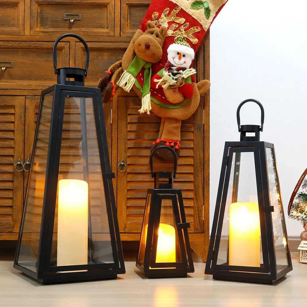 11/16/21''H Metal Outdoor Candle Holder Hanging Lantern with Tempered Glass-0