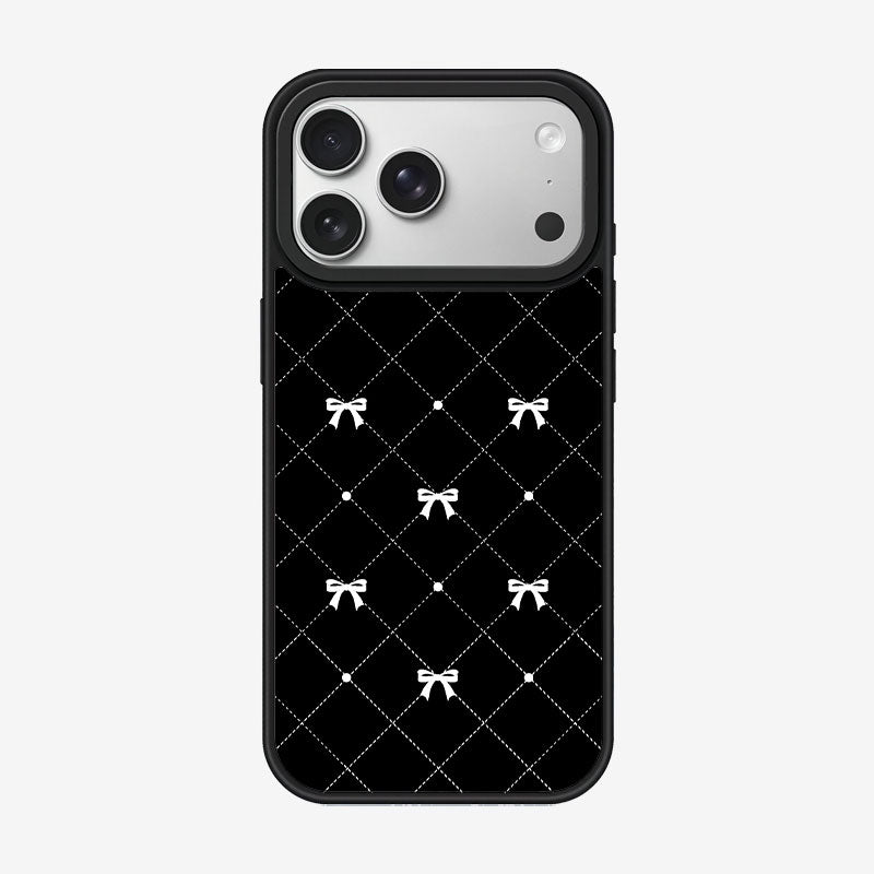 Casey Gilded Pearl Bow Black Magnetic Matte Phone Case – Anti-Fingerprint Protective Cover-0
