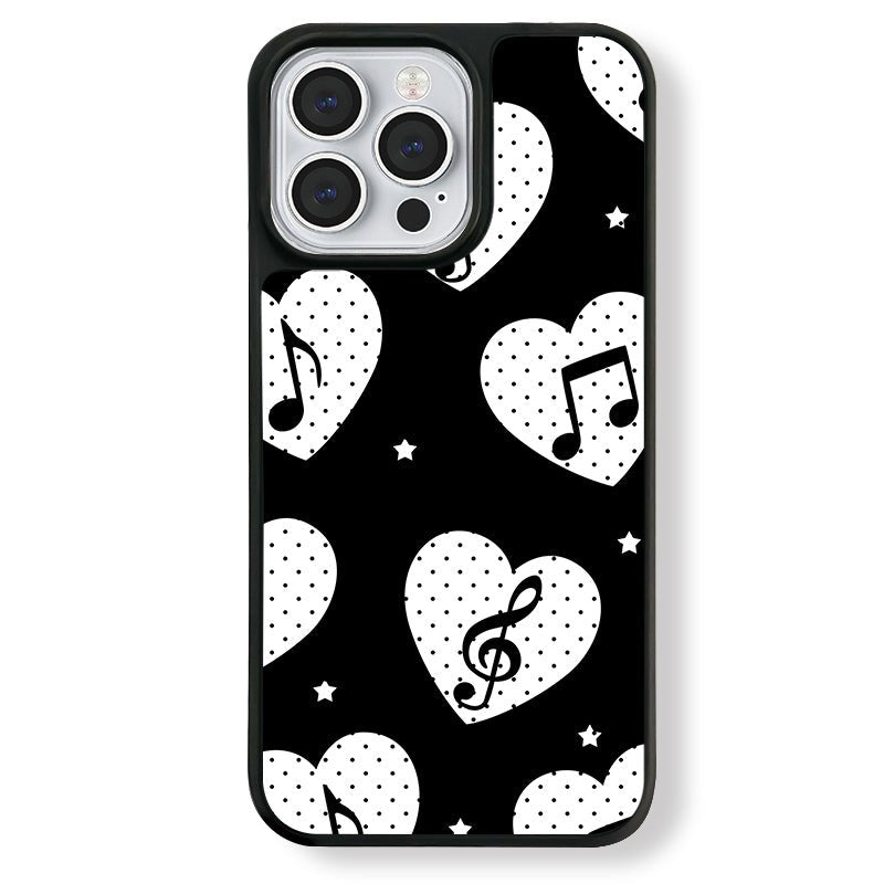 Casey Music Note Polka Dot Heart Black AG Matte Phone Case – Anti-Fingerprint TPU Bumper Protective Cover-0