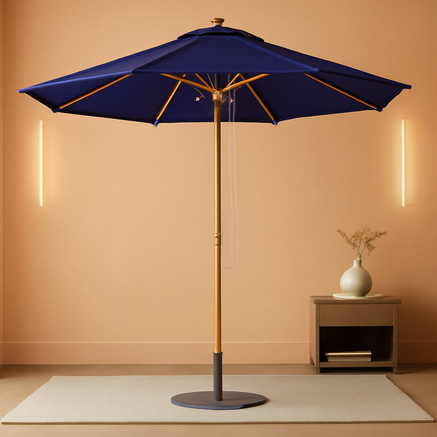 9ft Bamboo Outdoor Patio Umbrella Pulley Lift Market Umbrella