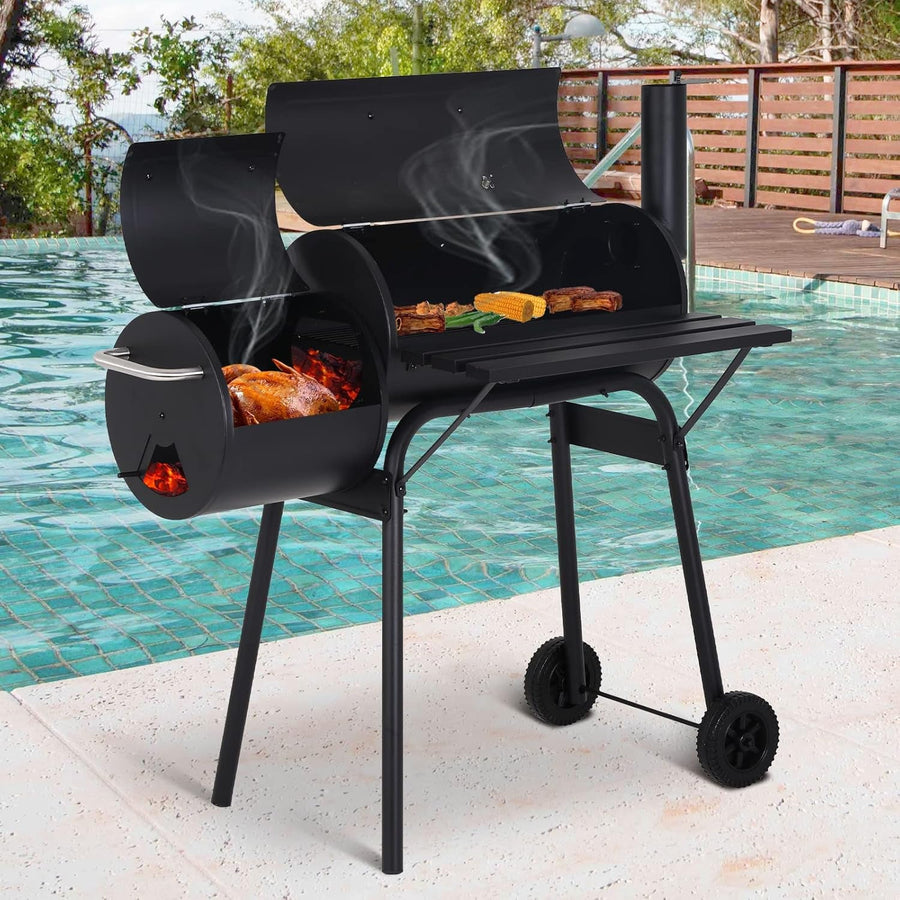 Forty Three Inch Charcoal Portable Grill With Wheels Black Outdoor