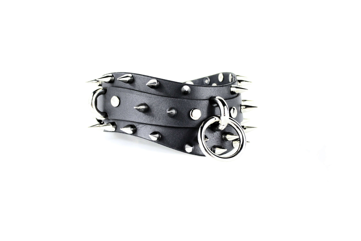Spiked BDSM Collar – Leather BDSM Choker Gothic Posture Collar-0