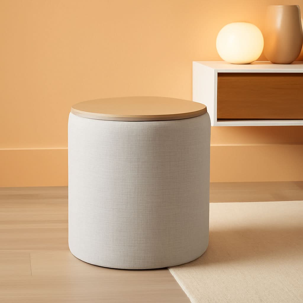 Storage Ottoman 18 Inch Wood Top Gray Textured Fabric-0