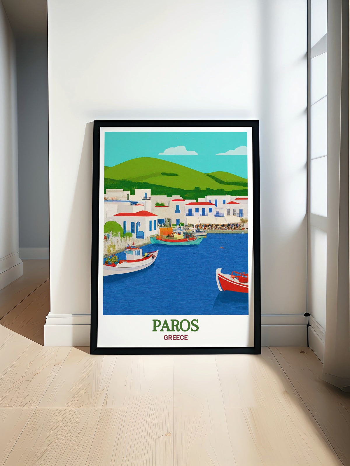 Paros Print - Naoussa Harbor Wall Art - Greece Framed Art - Greece Vintage Poster-0