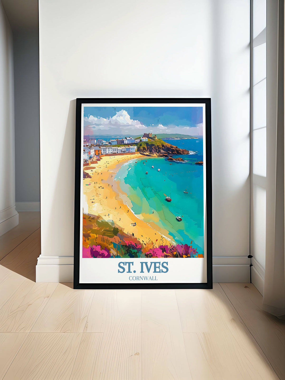 St. Ives Travel Poster - Porthmeor Beach Canvas Print - Atlantic Ocean Wall Poster - Atlantic Ocean Travel Print-0