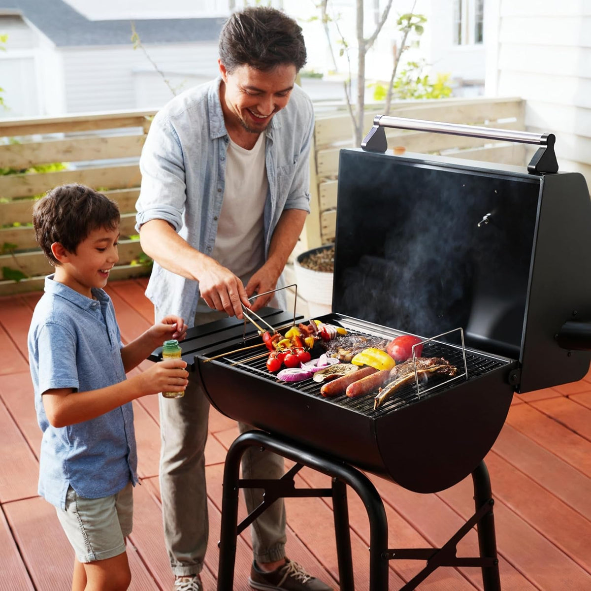 Barrel Charcoal Grill With Weather proofed Side Table-1
