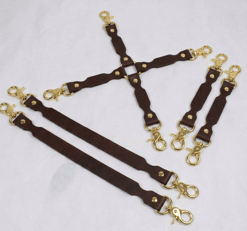 BDSM Connector Set Brown Leather Bondage Connectors-0