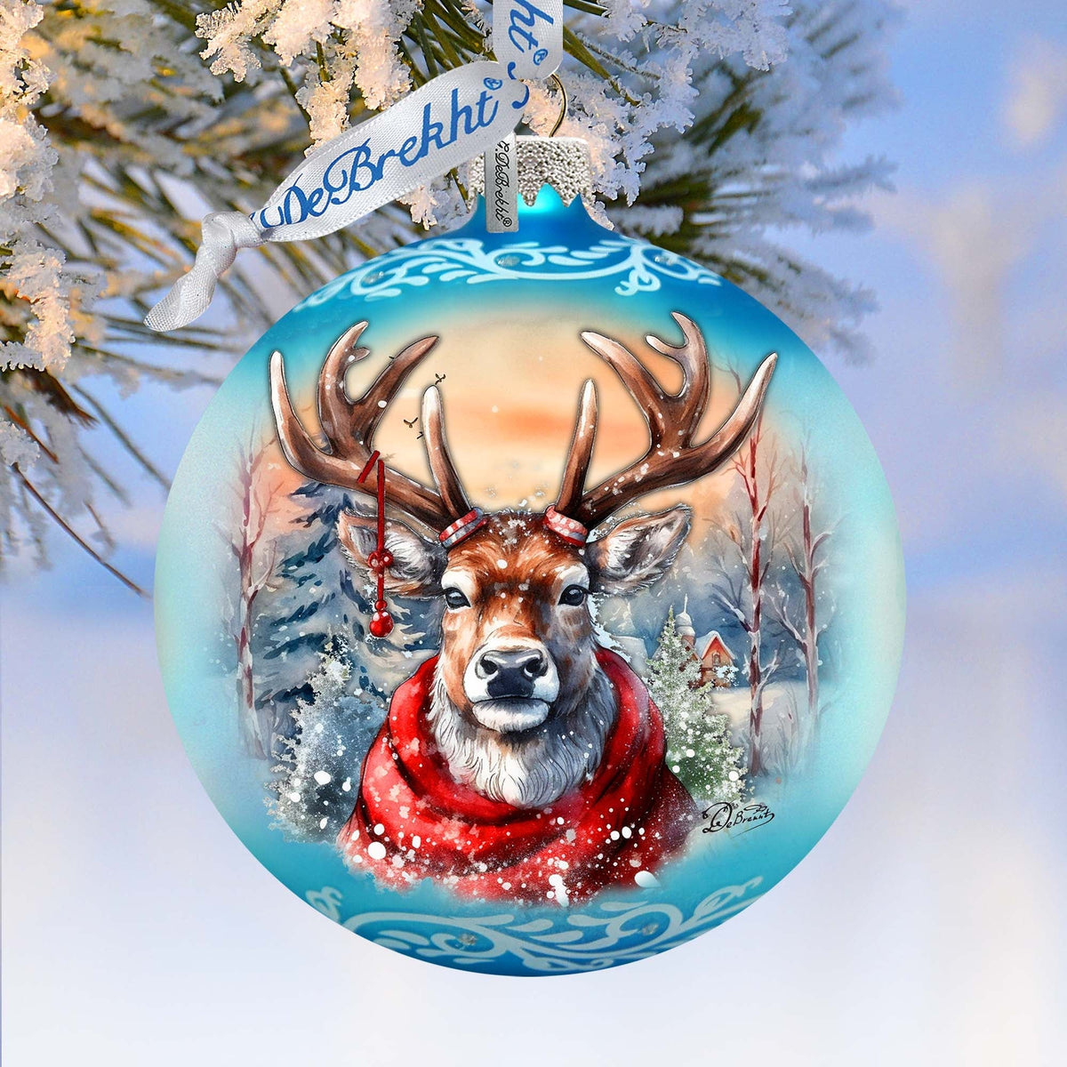 Christmas Mood Wreath Glass Ornament by G. Debrekht - Wildlife Holiday Decor - 759-048-0
