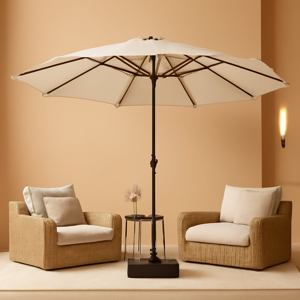 Fifteen Foot Beige Patio Umbrella Weather Resistant Base Stand-0