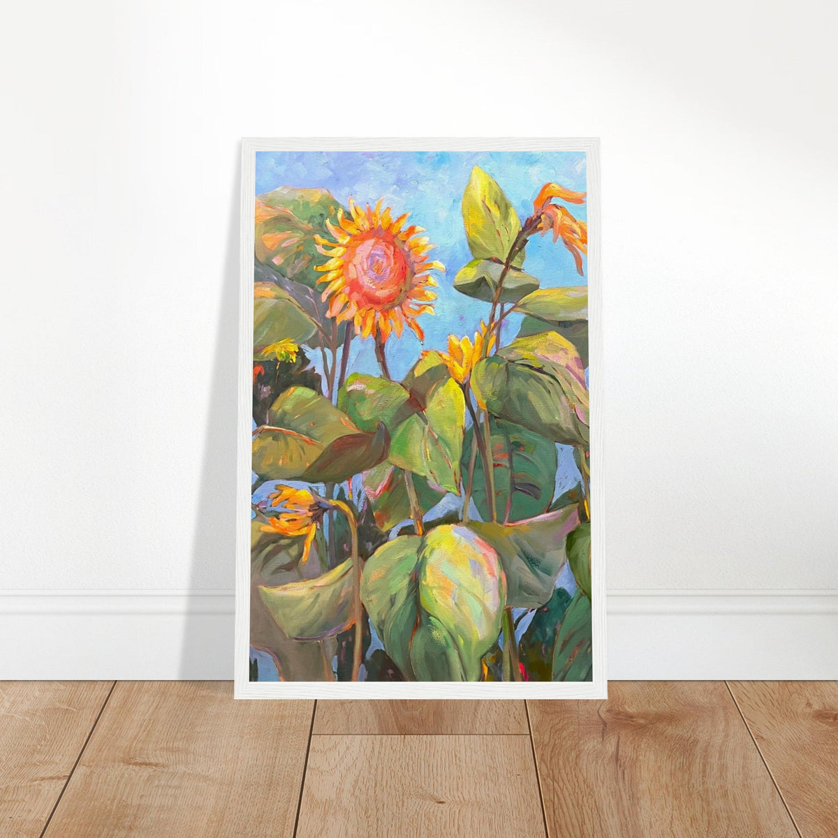 'Southwind Sunflowers 2' Floral | 11x14 inch Wooden Framed Art Print | Original Artwork by American Artist Barbara Cleary-2