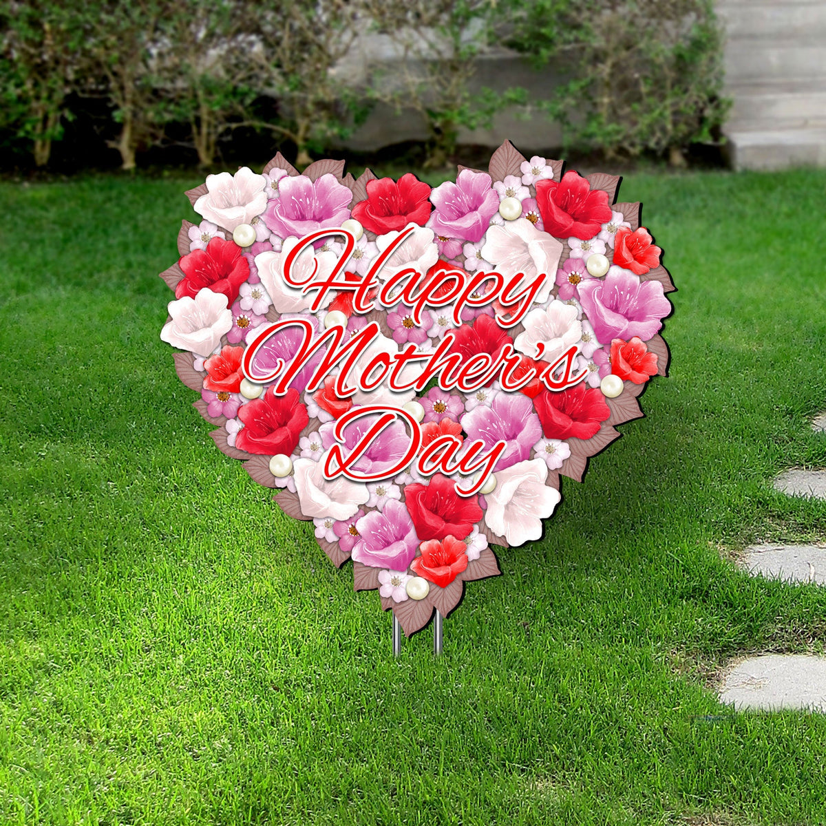 Happy Mothers Day Flower Heart Holiday Outdoor Decor Garden Stake by G. DeBrekht - Love Family Kids Decor - 8185308-2M-0