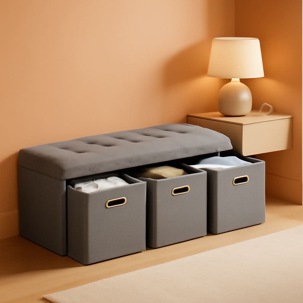 Oversized Forty Inch Gray Storage Ottoman With Drawers-0