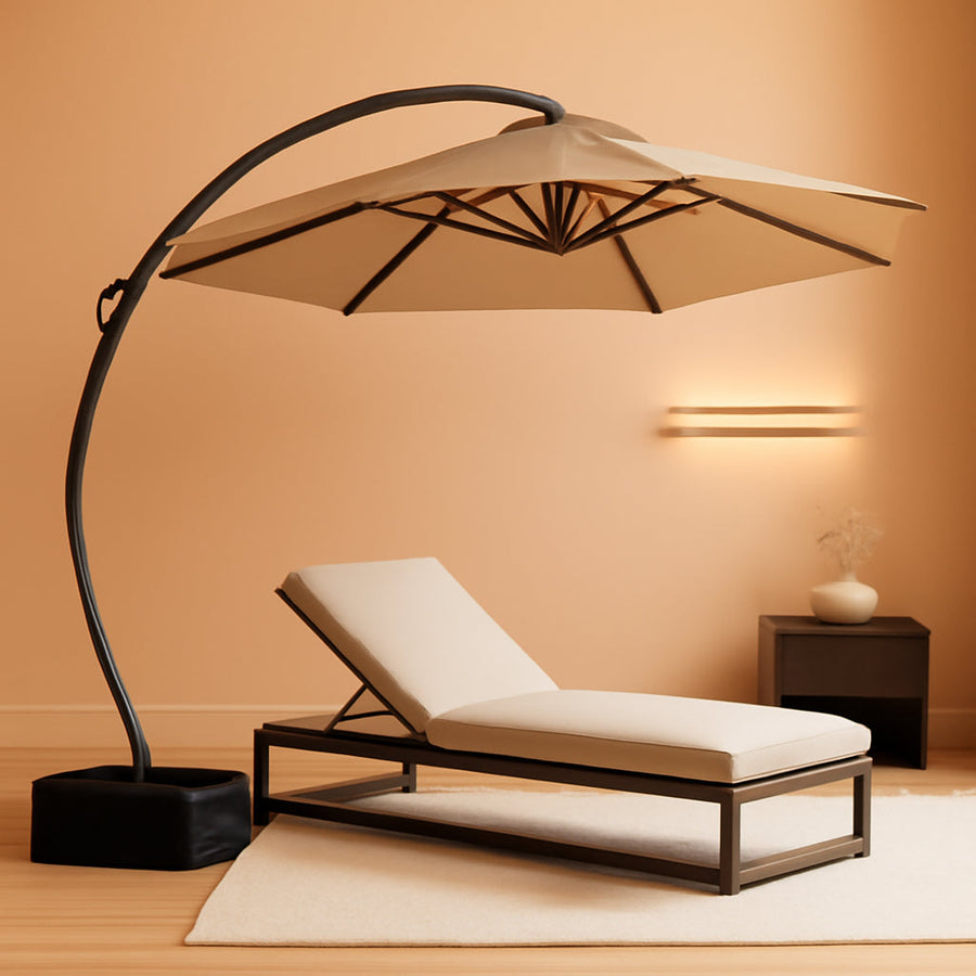 Cantilever Patio Umbrella 12 Foot Beige With Stand