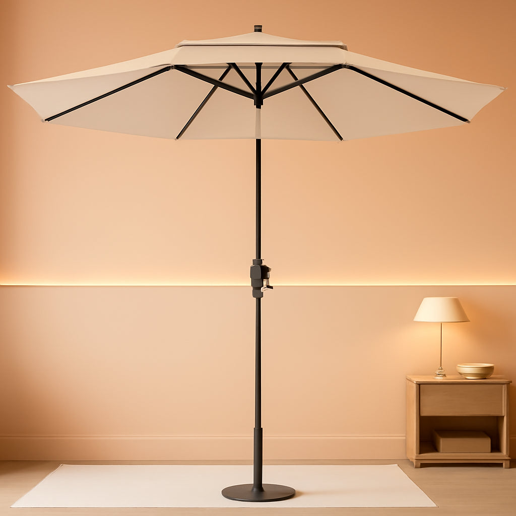 Nine Foot Patio Umbrella With Tilt And Crank Beige UV Protected-0