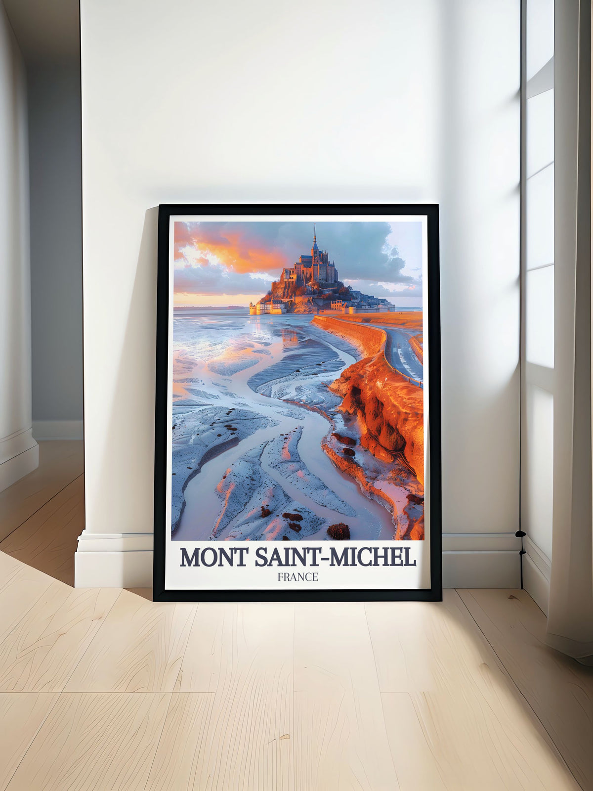 Mont Saint-Michel  Travel Posters - Normandy Coastline and The Causeway Ideal Home Decor - France Perfect Wall Decor-0