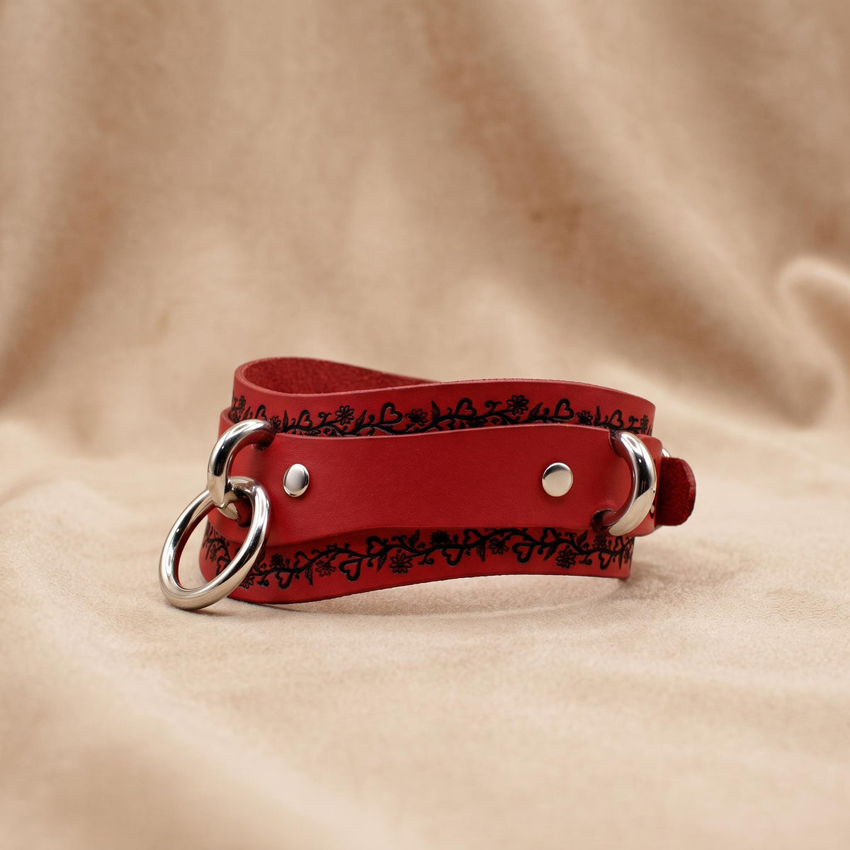 Leather Day Collar, Handmade Italian Leather O-Ring Choker Gothic-0