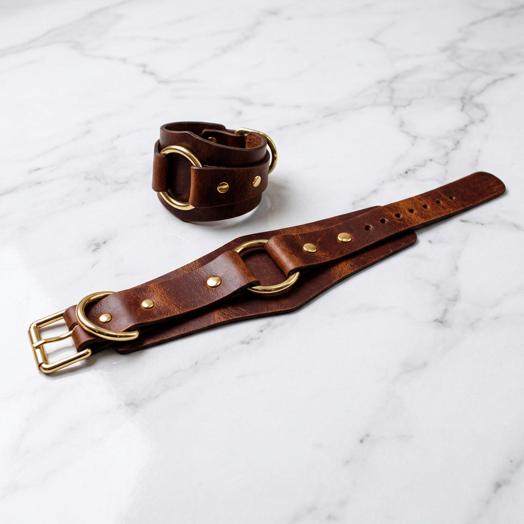 Black Leather Wrist Restraints Submissive Bondage Cuffs-0