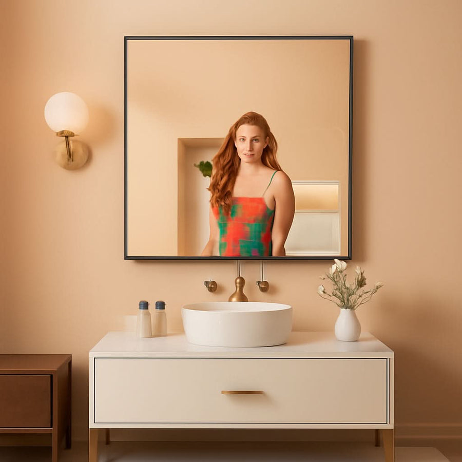 30x48 Black Bathroom Mirror Shatterproof Tempered Glass