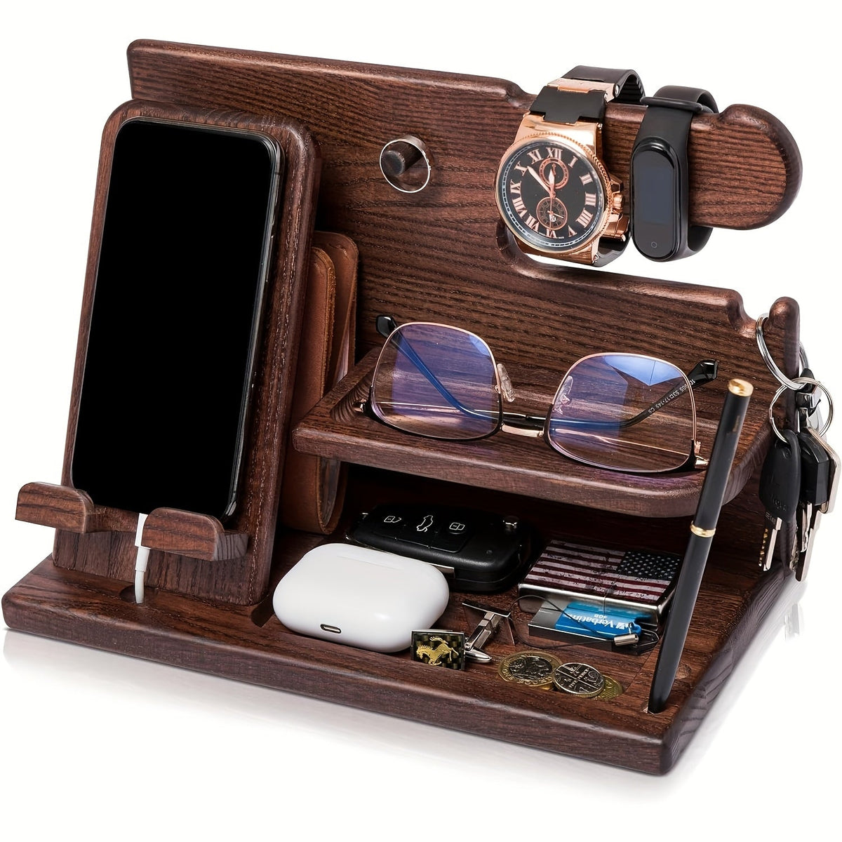 Wooden Desk Organizer Phone Docking Station Stand — 10807007478099