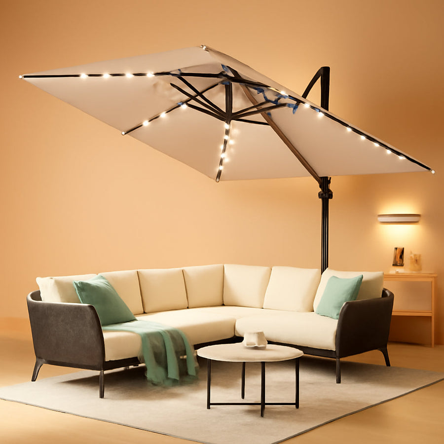 AreShark Cantilever Patio Umbrella With Solar Lights