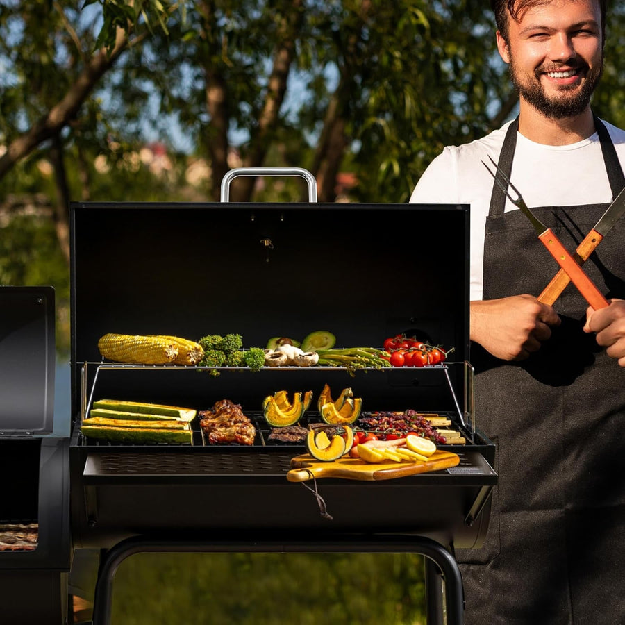 28 Inch Charcoal Grill With Offset Smoker Black Outdoor