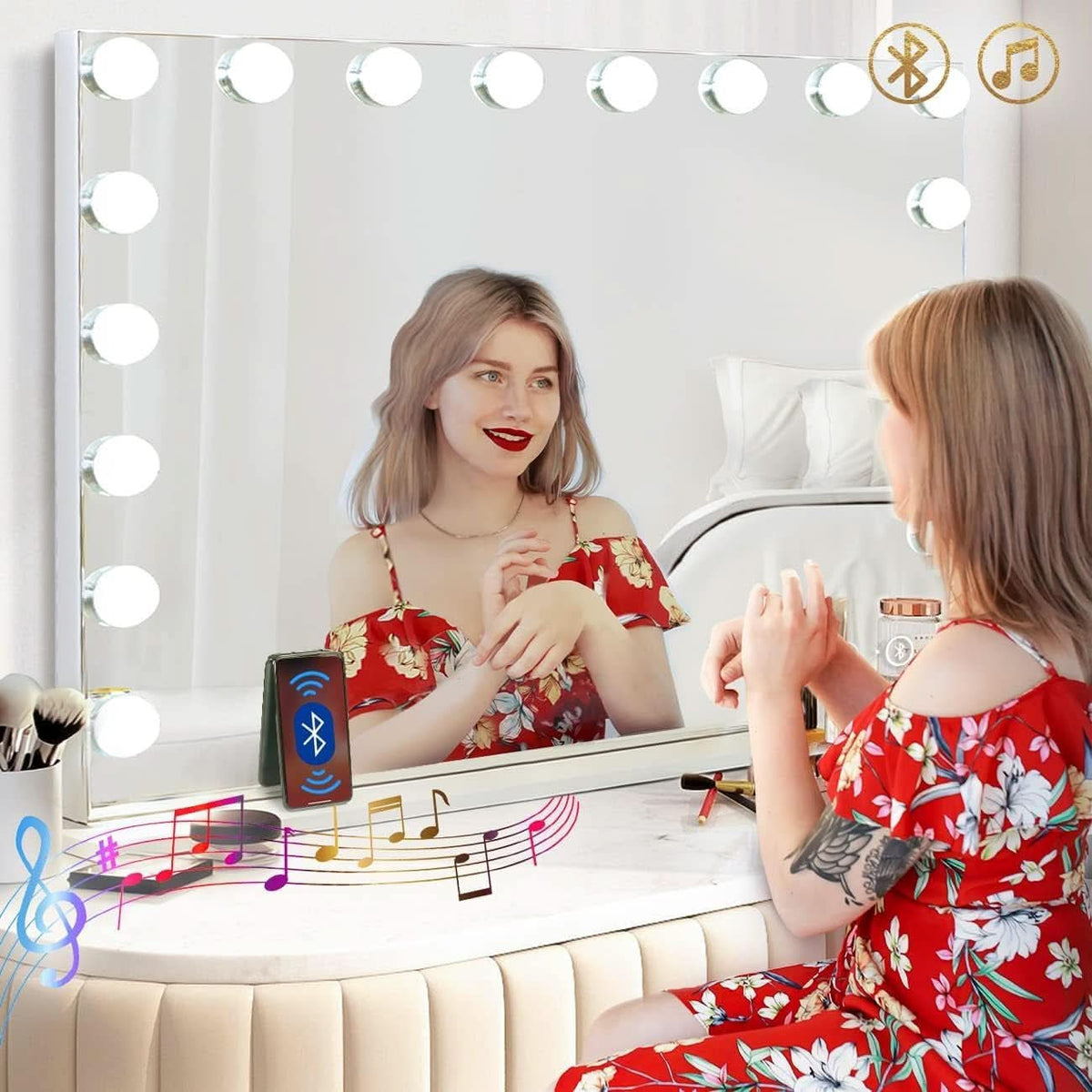 Vanity Mirror Lights And Bluetooth Speaker 32x23 Inches-0