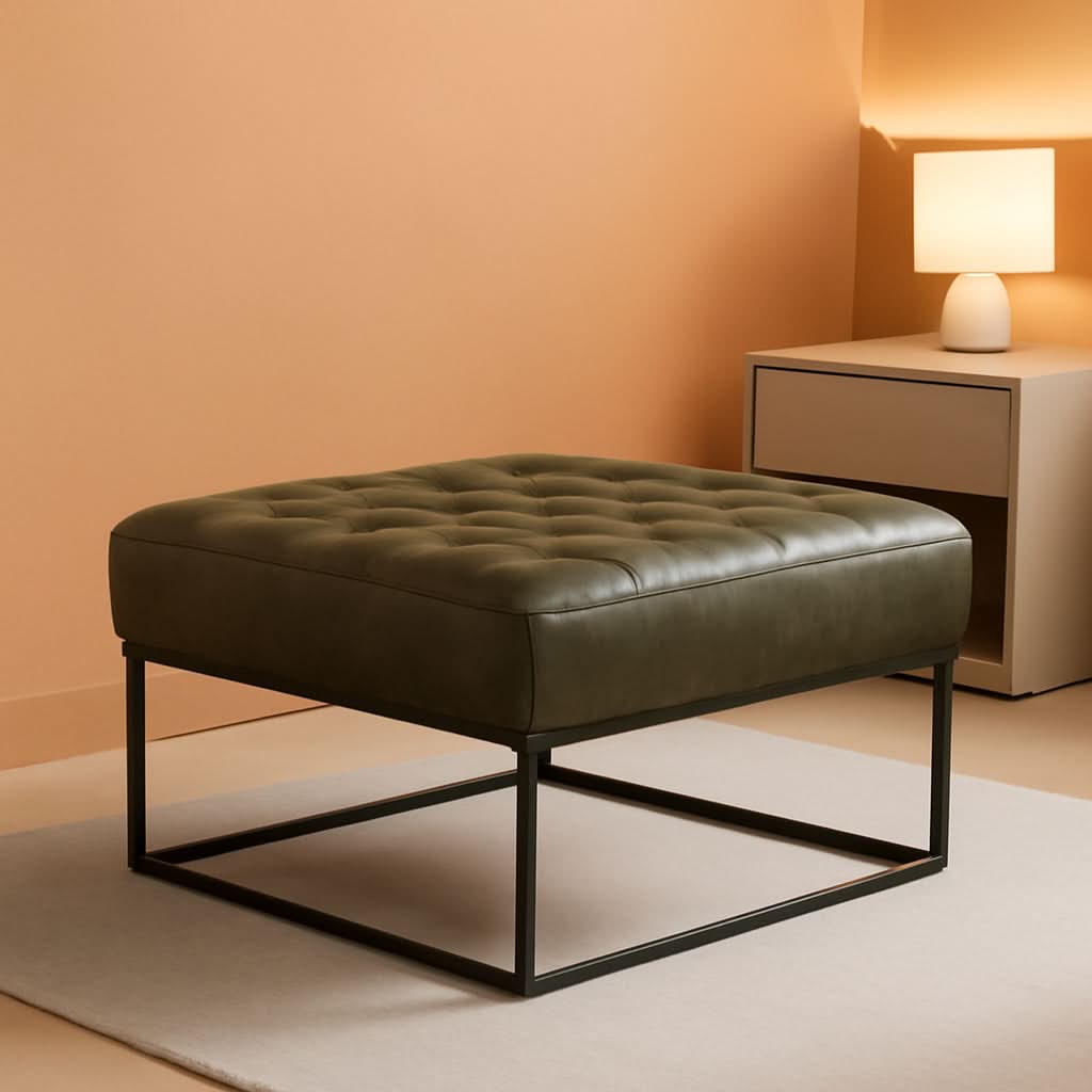 Olive Green Genuine Leather Coffee Tabletop 30Inch-0