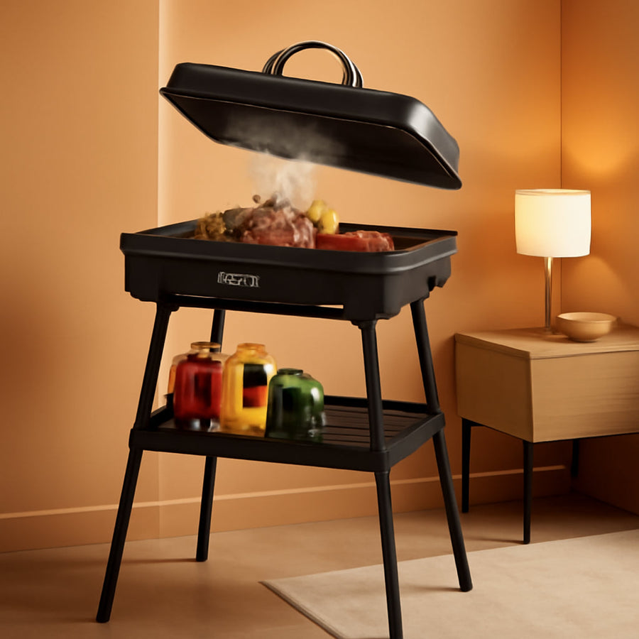 1800W Outdoor Electric Grill With Lid Removable Stand