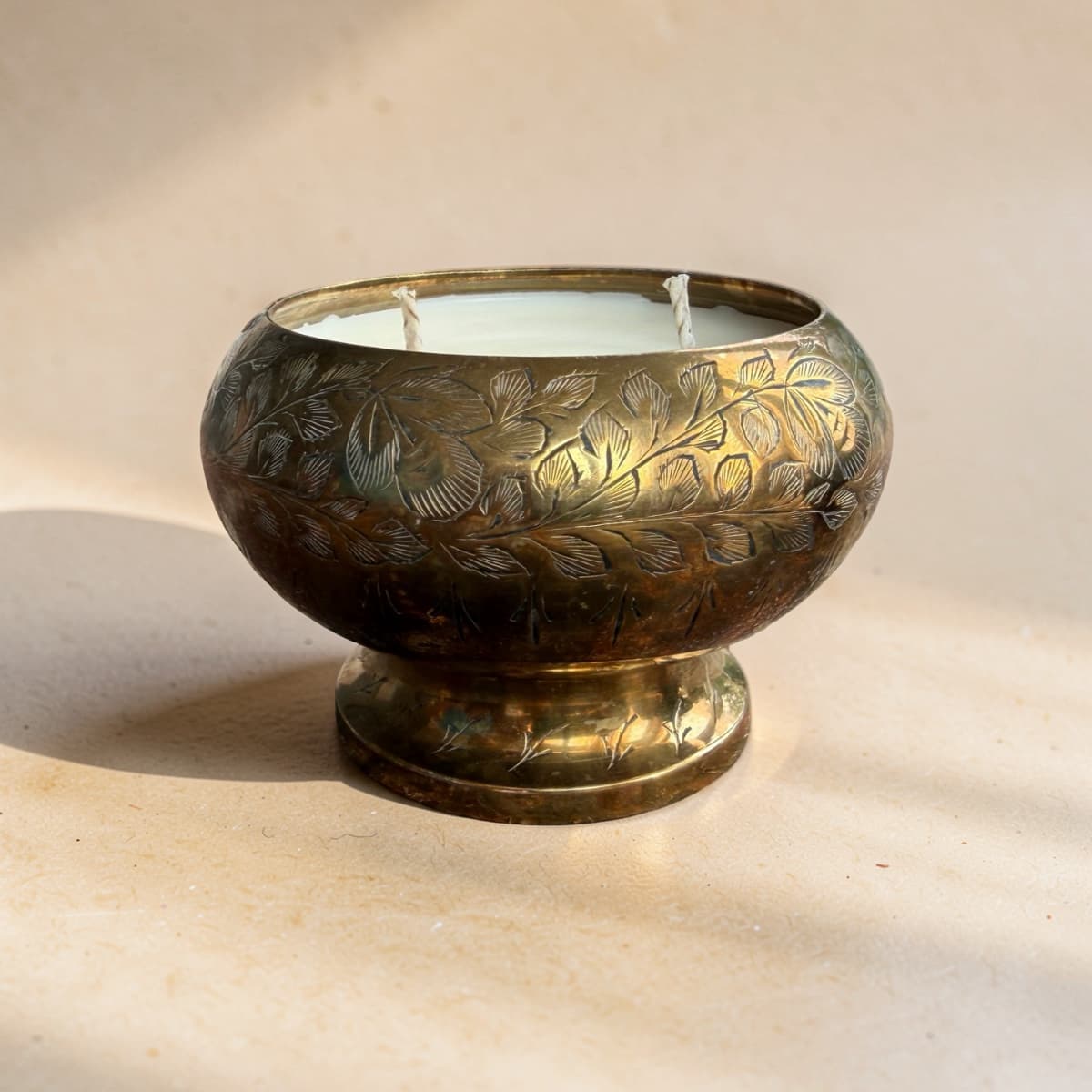 Repurposed Etched Brass Bowl Candle-1