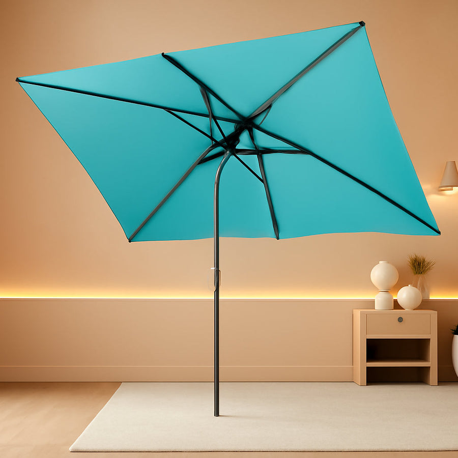 6.5X10 Rectangular Polyester Patio Umbrella With Crank