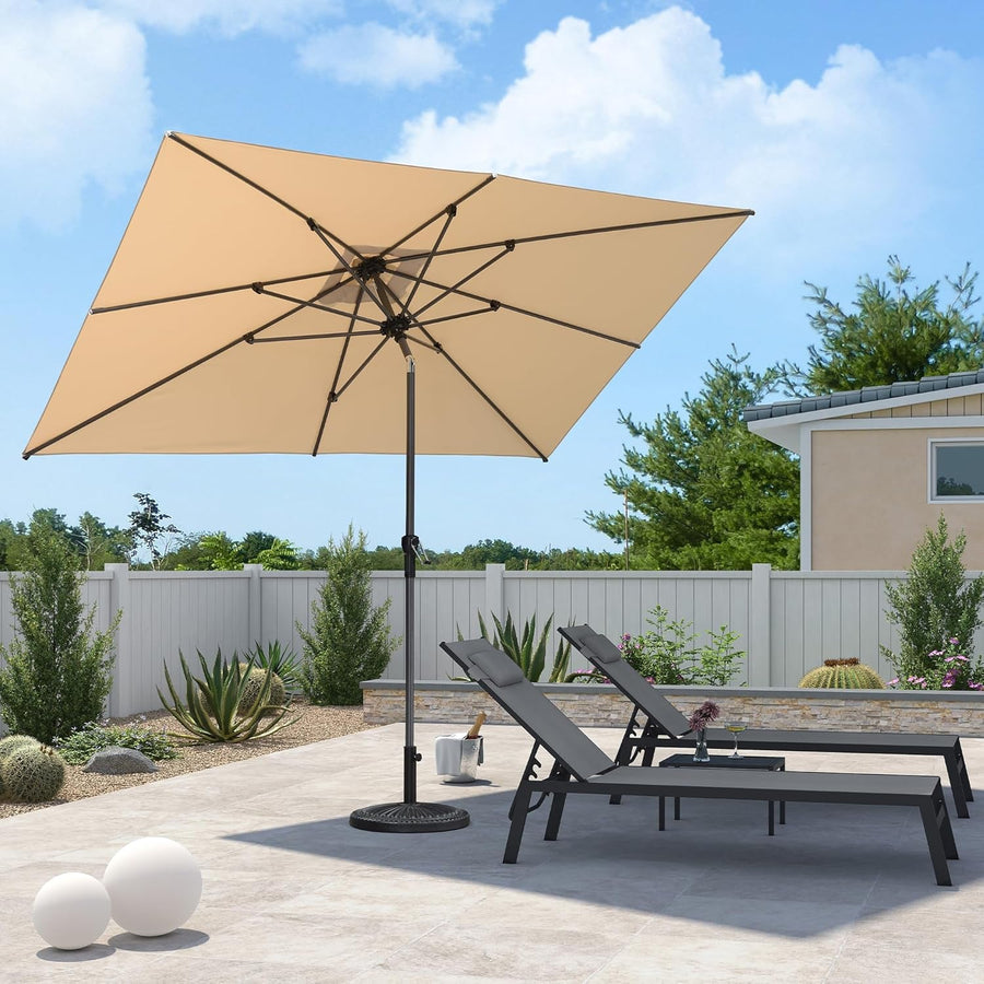 10x6.5ft Beige Patio Umbrella Adjustable Tilt Colorfast