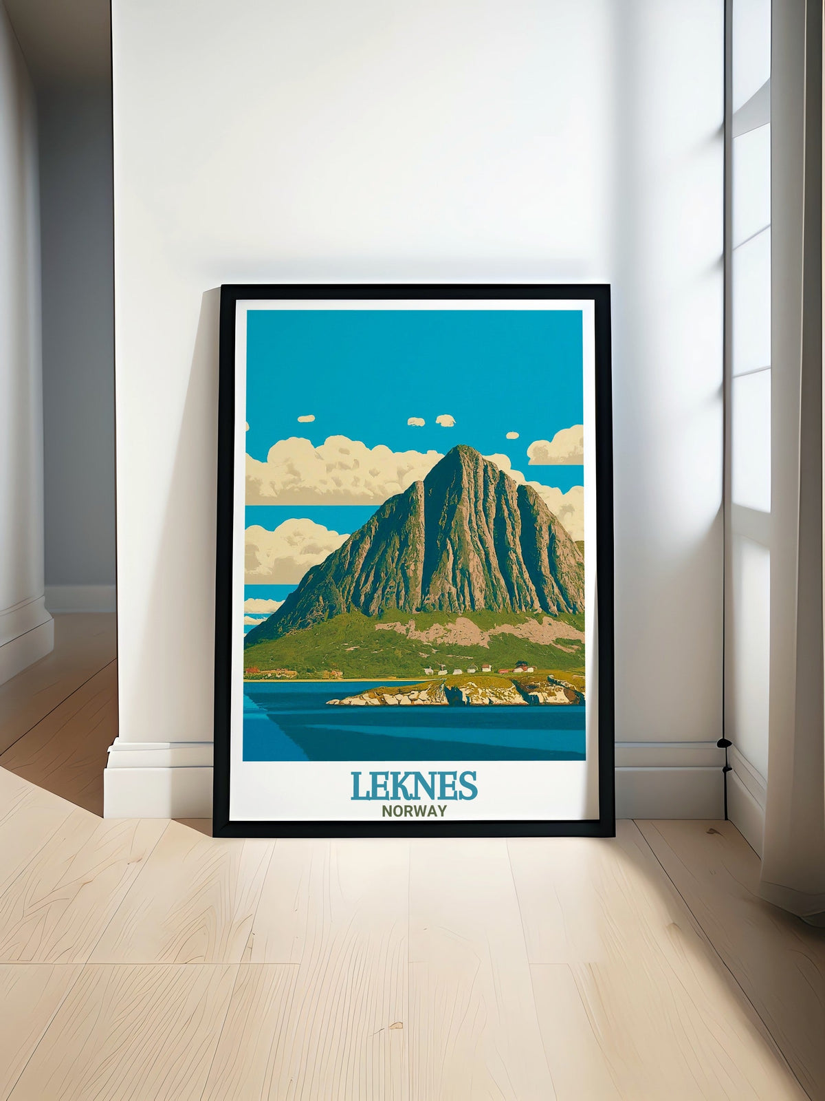 Leknes Poster - Mount Hoven Art Print - Norway Wall Print - Norway Travel Poster-0
