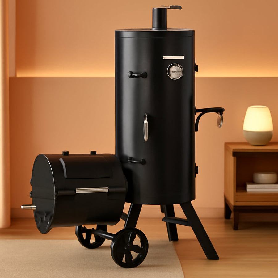 Extra Large Charcoal Offset Smoker Nine Sixty One Square Inches Black