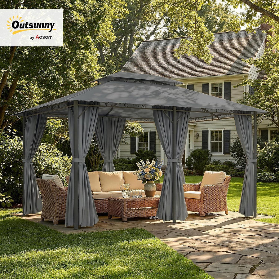 10x13 Ft Patio Gazebo With Weather Resistant Curtains