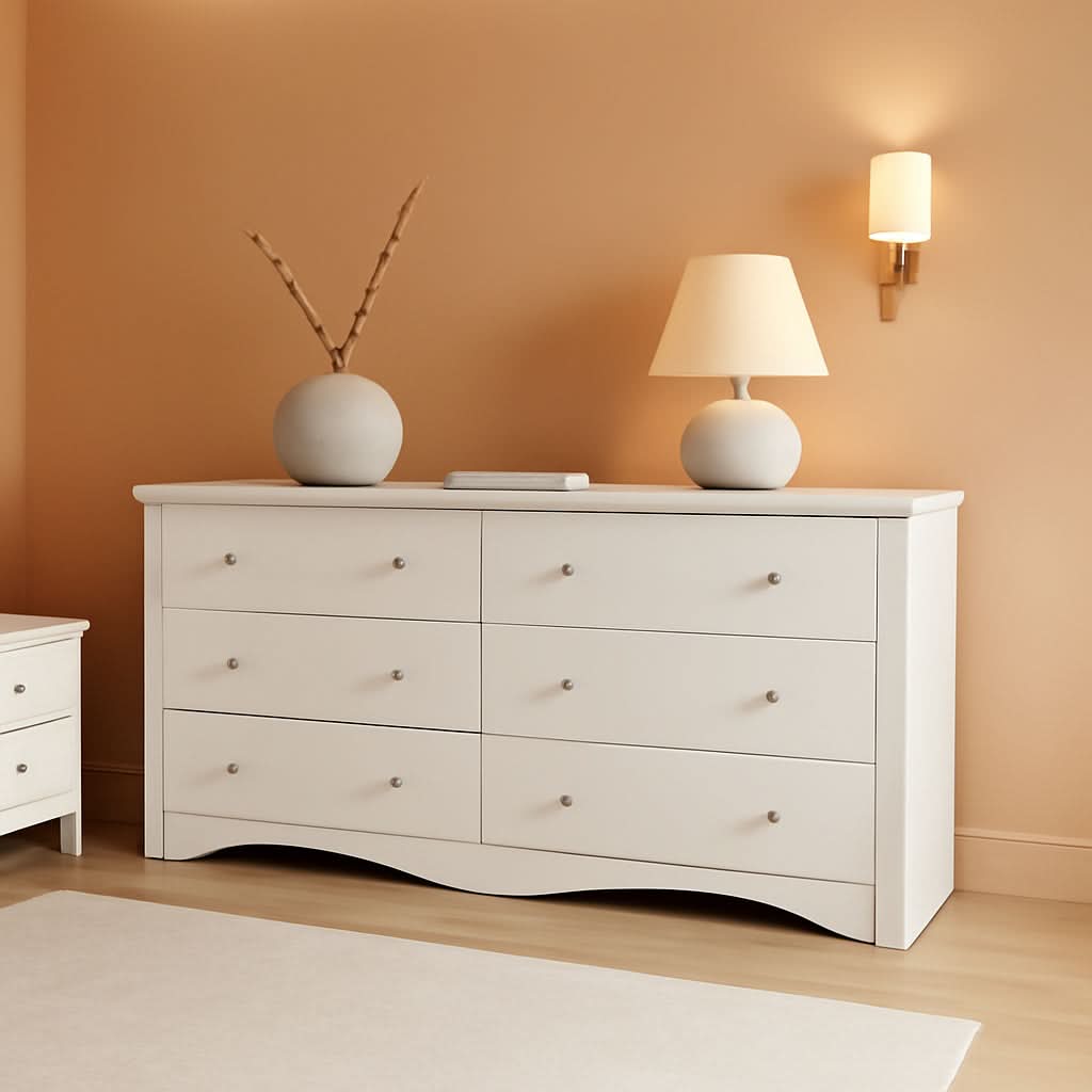 White 6 Drawer Dresser With Smooth Metal Slides Storage-0