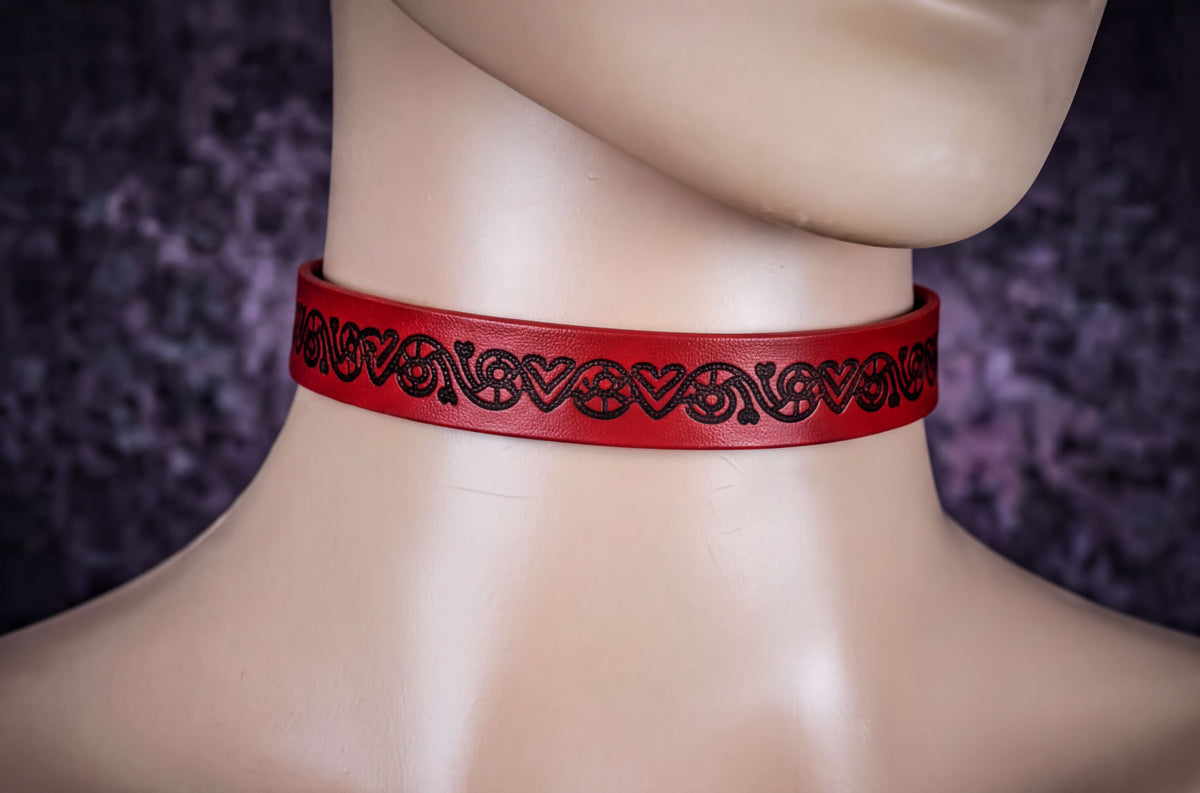 Day Collar Red Leather Submissive Collar  Discreet BDSM Choker-0