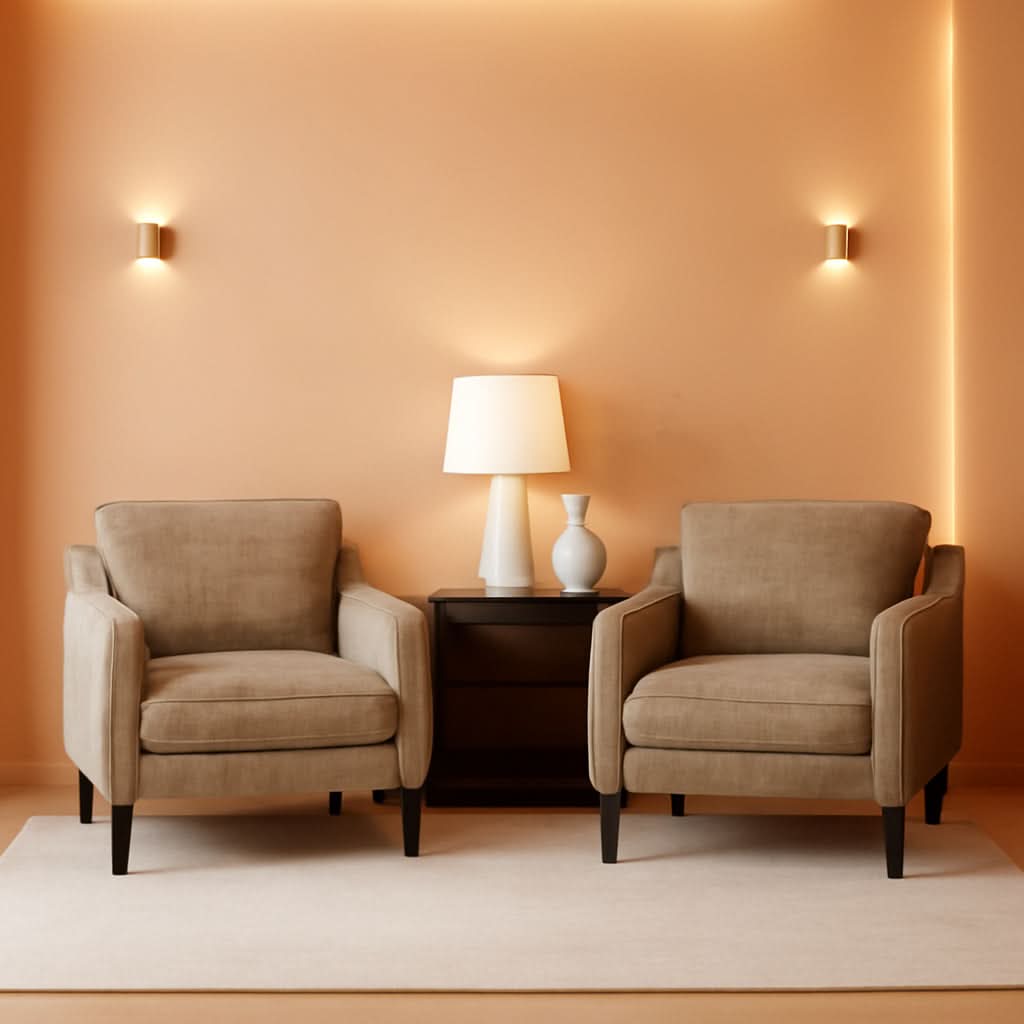 Light Brown Midcentury Upholstered Accent Chairs Set-0