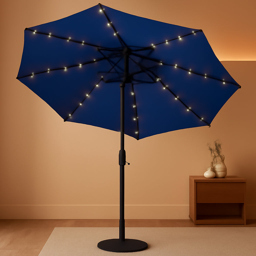 Navy Blue Solar Patio Umbrella With Rust Shield-0