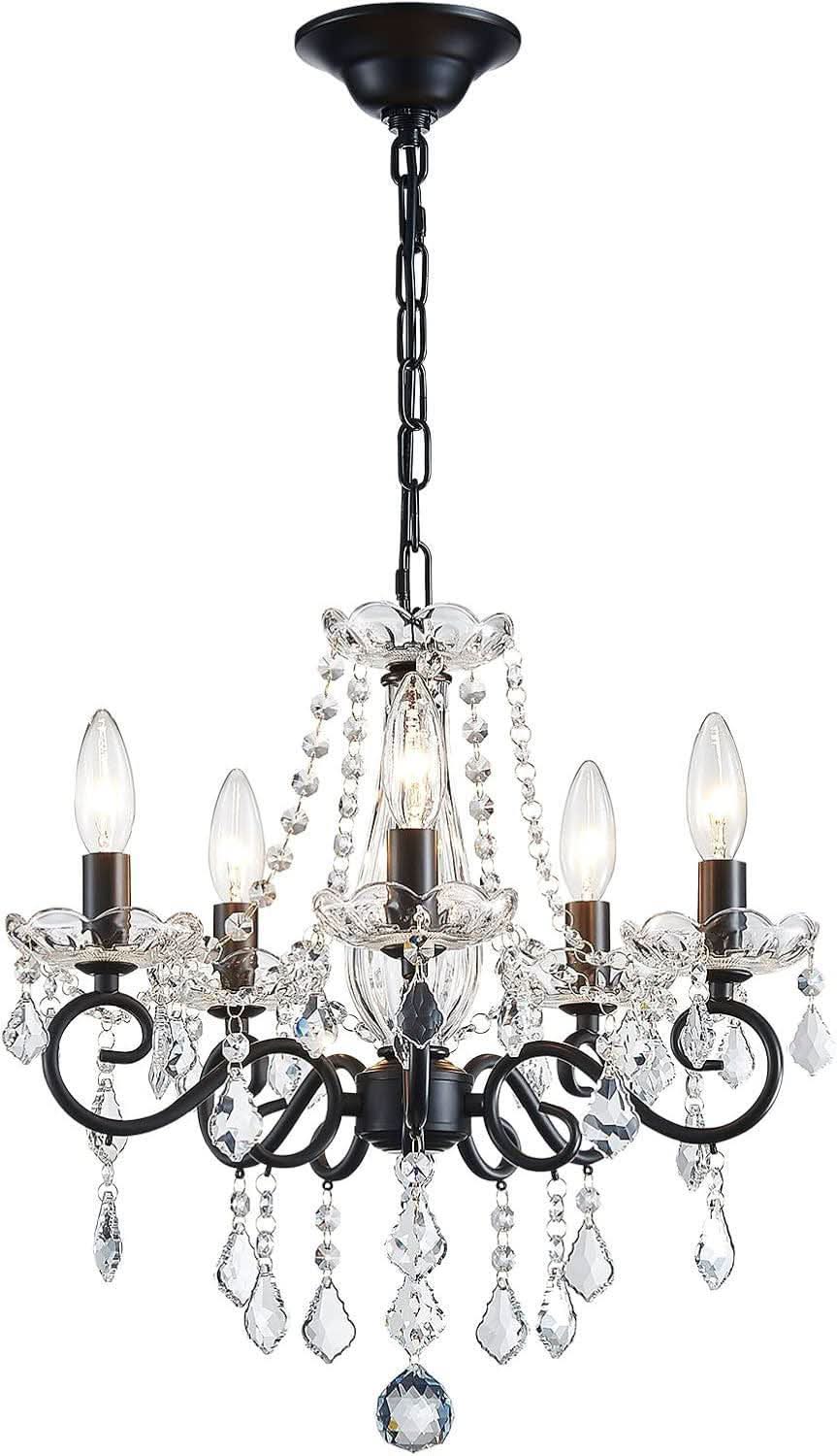 Small Black Crystal Chandelier Pendant Light Fixture