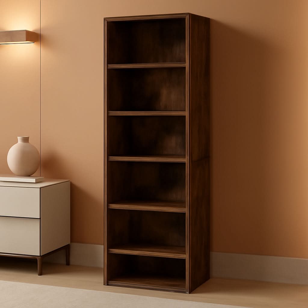 Amber Pine Six Tier Open Shelf Bookcase Home Office Storage-0