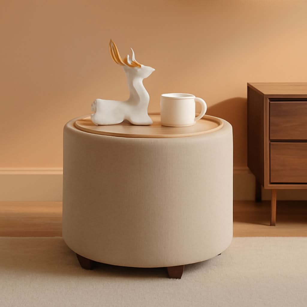 Linen Beige Architectural Storage Ottoman With Lid-0