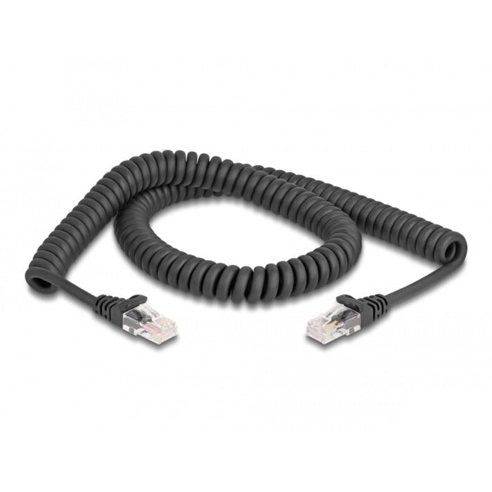 Delock RJ-45 coiled cable male to male Cat.5e (black, 2 meter)-0